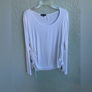 Ambiance 3X white long sleeve peasant blouse side ties ruched flattering comfy